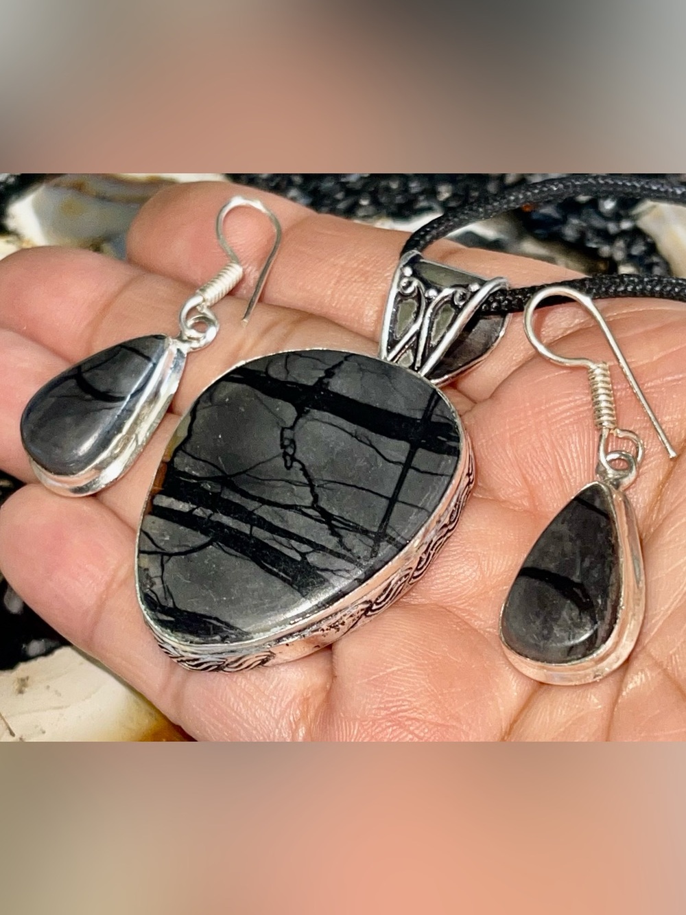 Picasso Jasper Crystal Pendant & Earrings- “The Supreme Nurturer”
